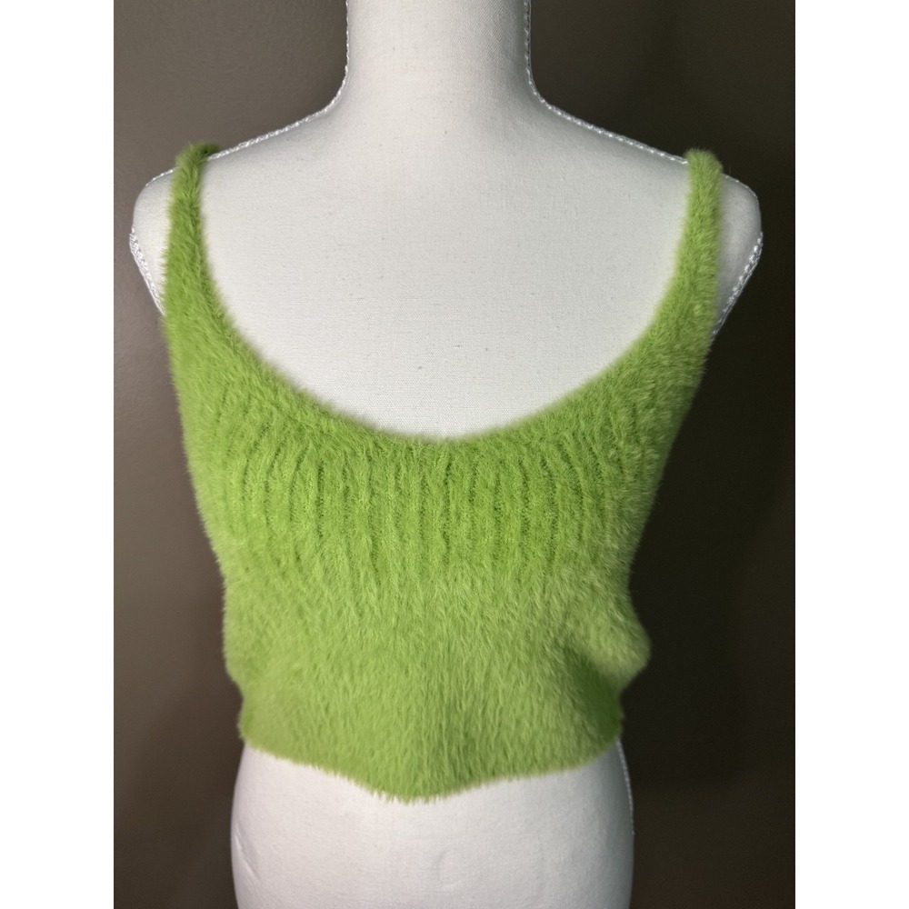 Women's Social Tourist Fuzzy Lime Green Crop Tank Top Size S (#1048)